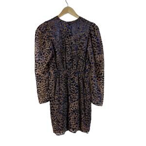 The Kooples Dress 0 Artichoke Brown Blue Burnout Velvet Leopard Mini Cocktail